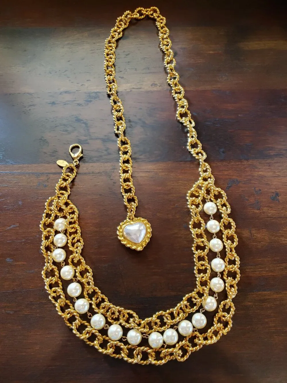 Vintage CAROLEE Runway Pearl Gold Rope Chain Statement Backless Dress Necklace